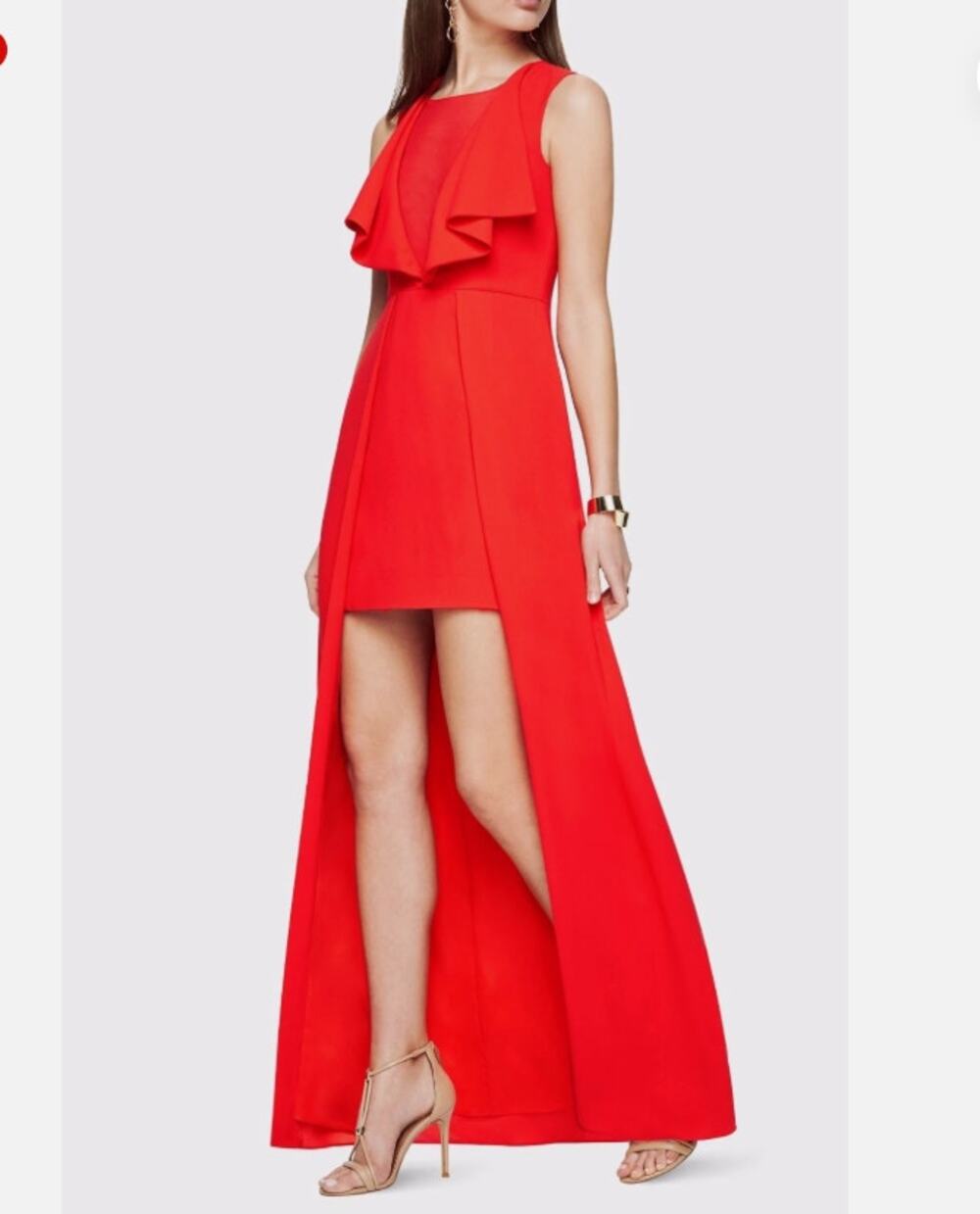 BCBG Max Azria Tanika Dress High Low Maxi Dress Size 8 Poppy Red Evening Gown